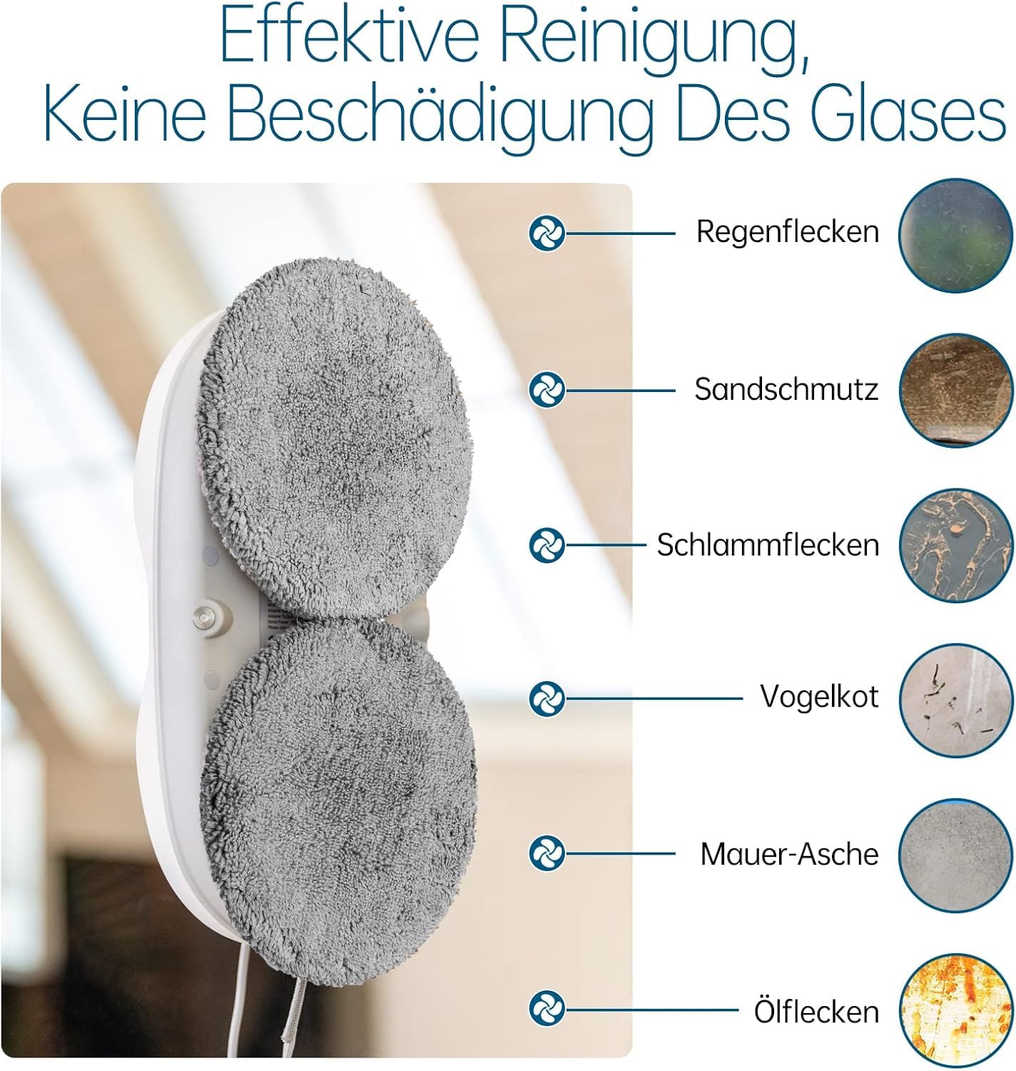 5 Paare Reinigungspad Ersatzteile für iDEEBO C200/E300 Fensterputzroboter, Weiches, hochdichtes Fasermaterial, wiederverwendbar, für eine effektive Fensterreinigung