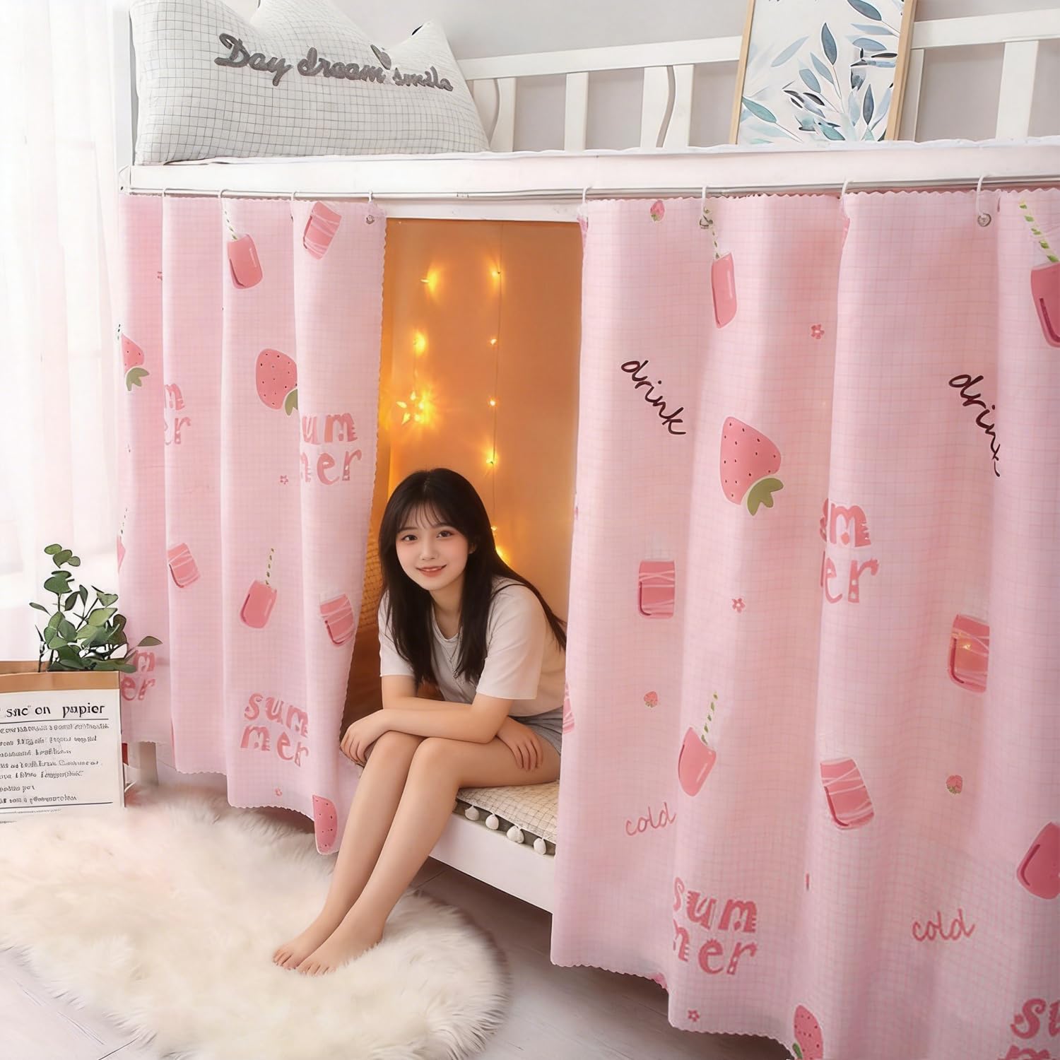 ITODA Tenda Per Letto A Castello Per Studenti, Elegante, Spessa, Da Privacy, Antipolvere, Oscurante, Zanzariera, Per Dormitorio, Singolo, Rosa (2 Pezzi), 1,15 X 2 M