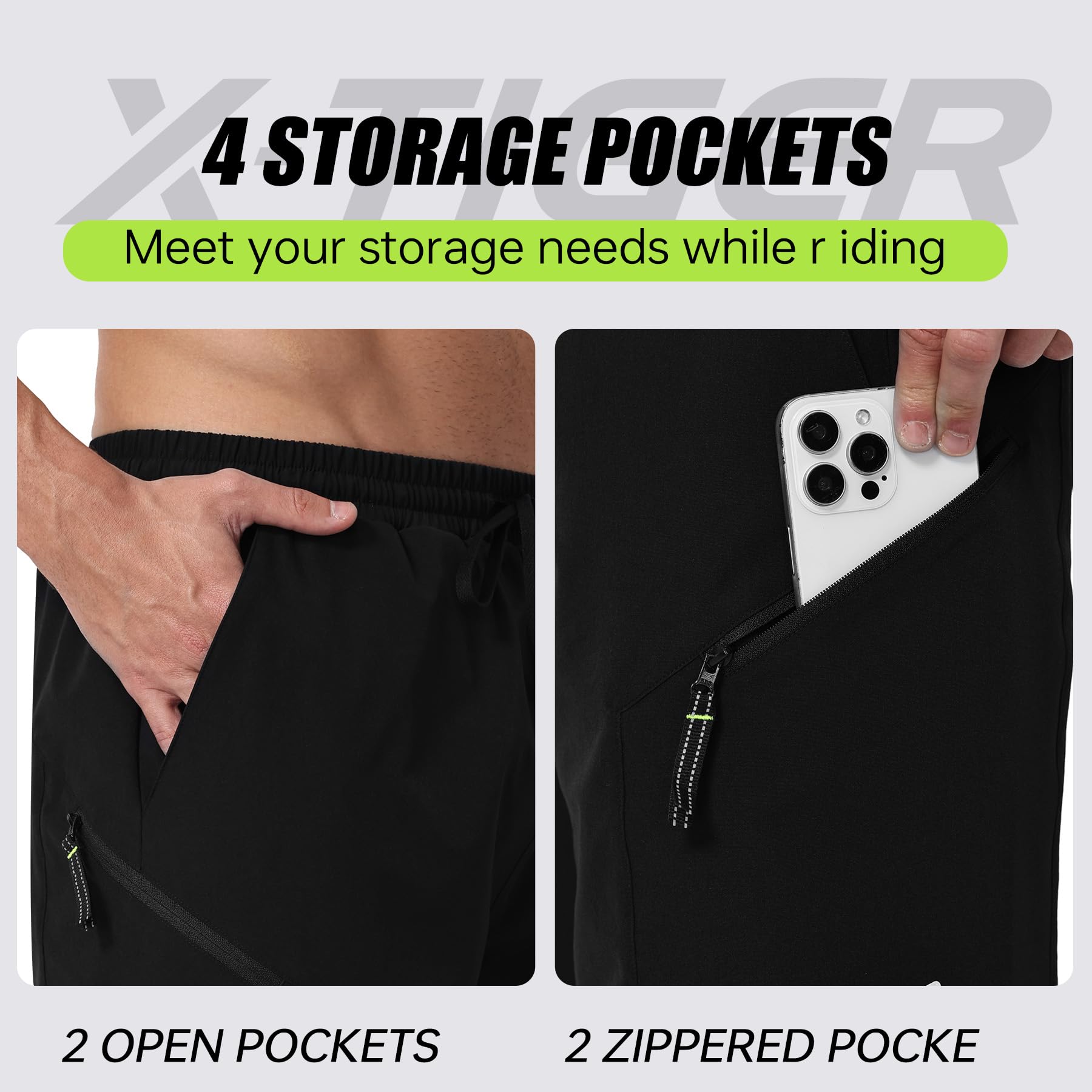 X-TIGER Culotte Ciclismo Pantalones Cortos MTB para Hombre 5D Gel Acolchado | Pantalon Montaña 4 Bolsillos Cinturilla Elástica con Cordón Transpirables Secado RáPido Impermeable