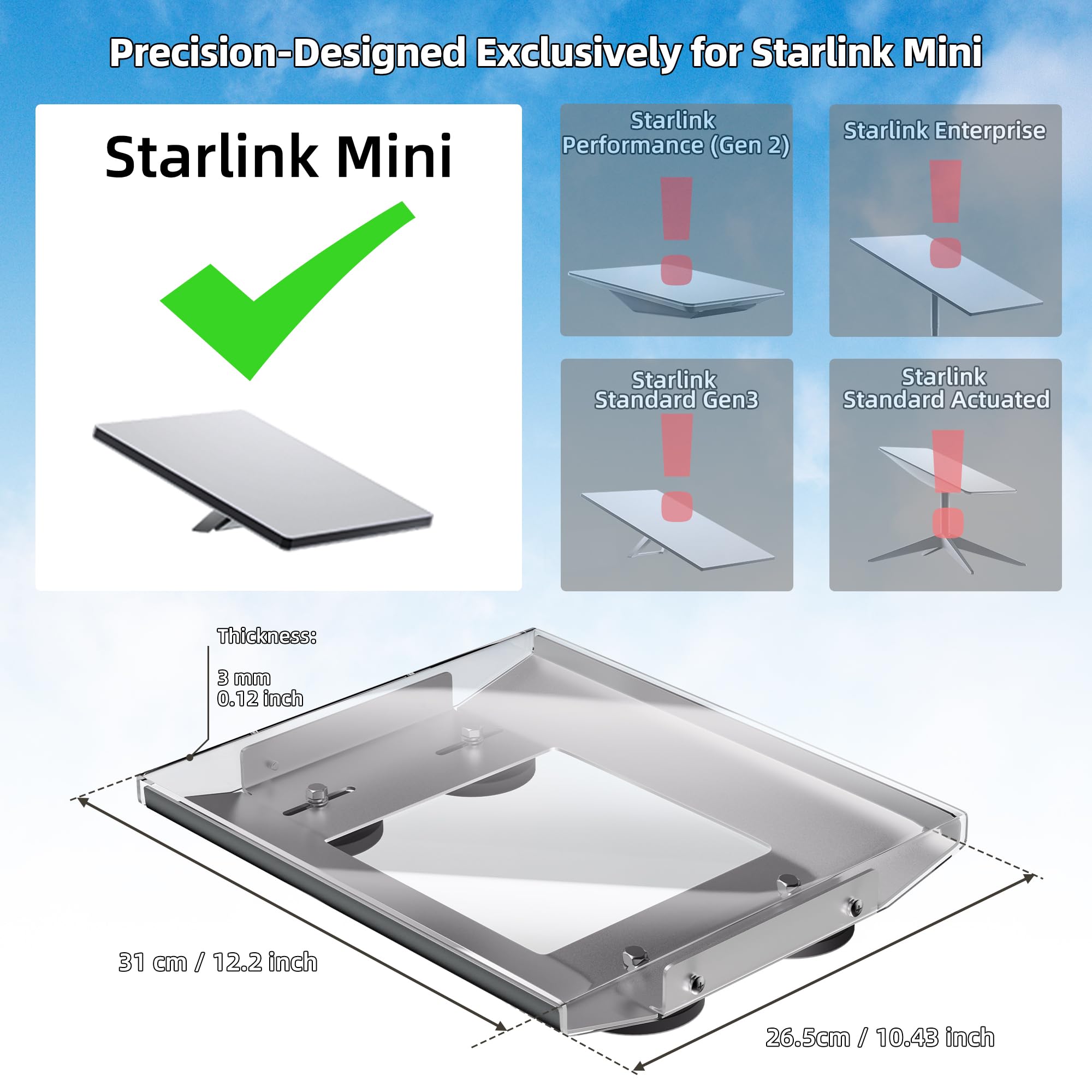 Joinfworld Starlink Mini Supporto Magnetico per Auto con Copertura Protettiva,Layout Trasparente,Accessori Starlink,per Veicoli Come Camper Barche Auto Truck e Rimorchio per Viaggi