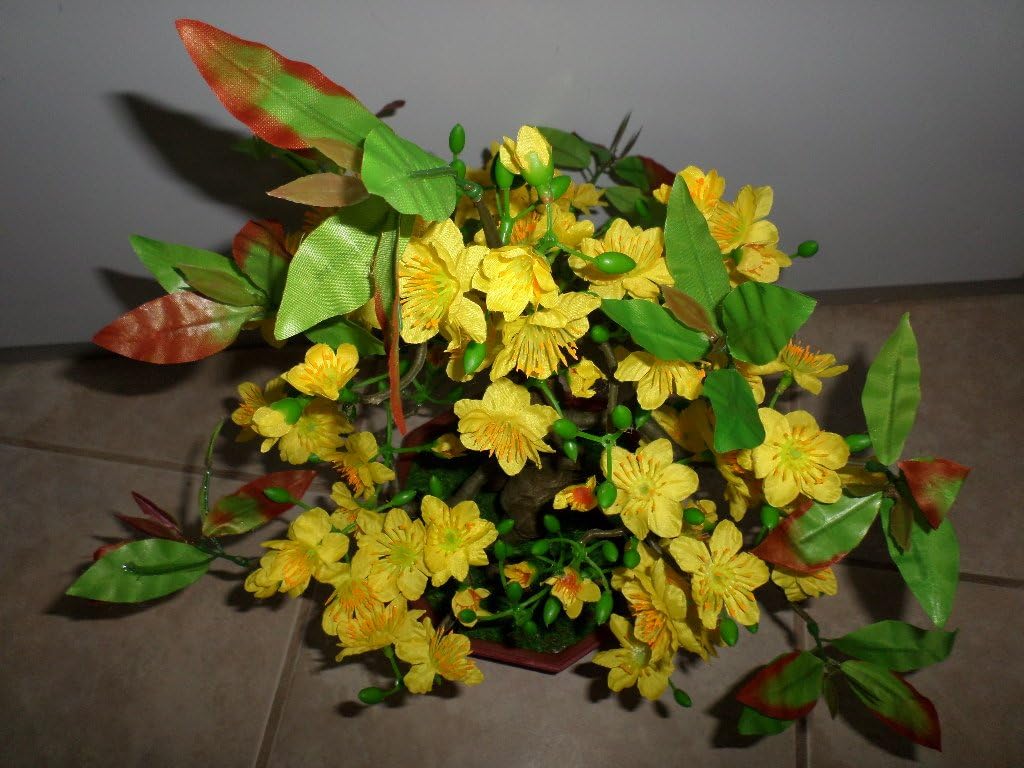 MADE IN VIETNAM Plastic Yellow Apricot Bonsai Tree 21 Inch Tall