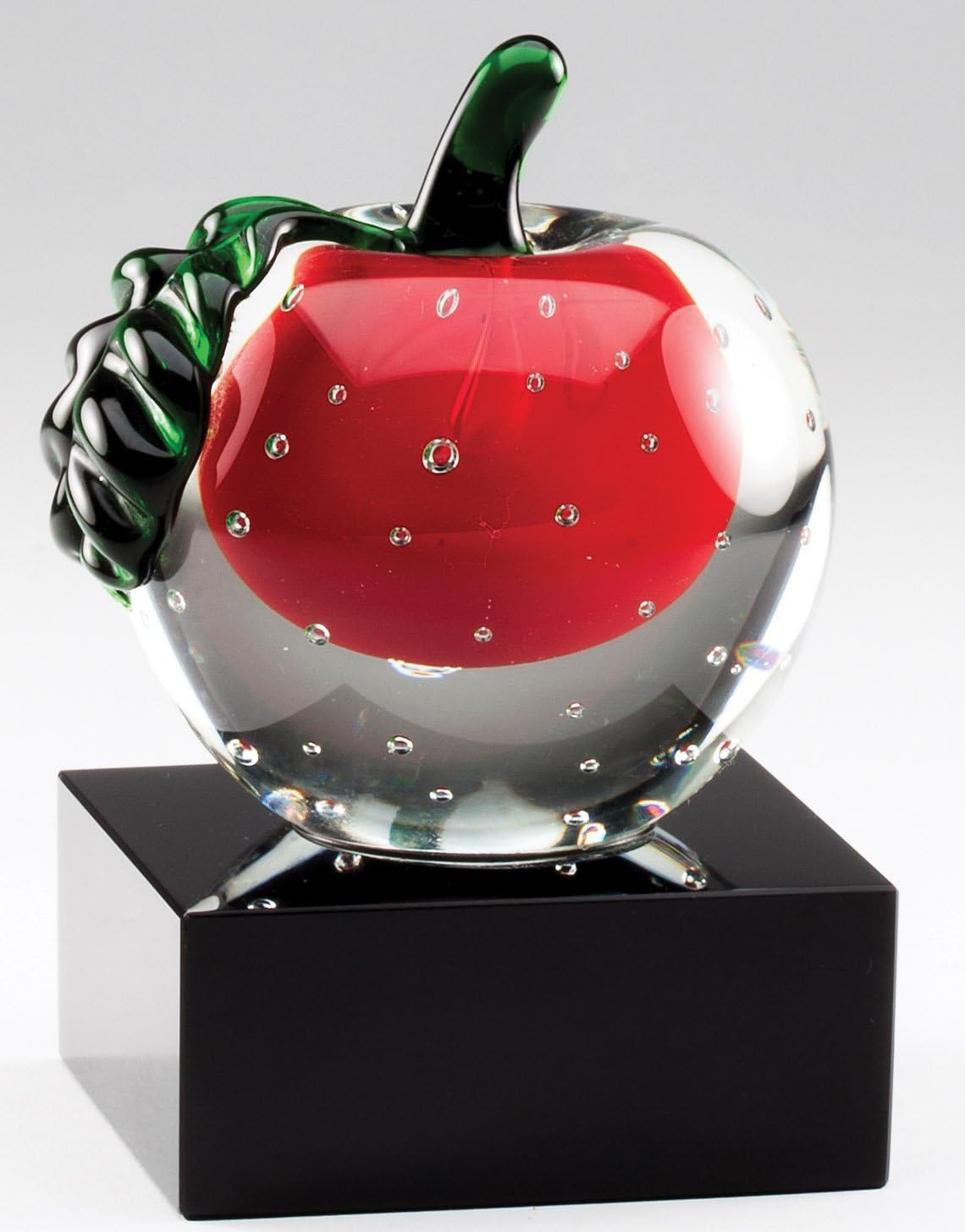 5 inch Optical Cut Crystal Apple on Black Base, Includes Personalization
