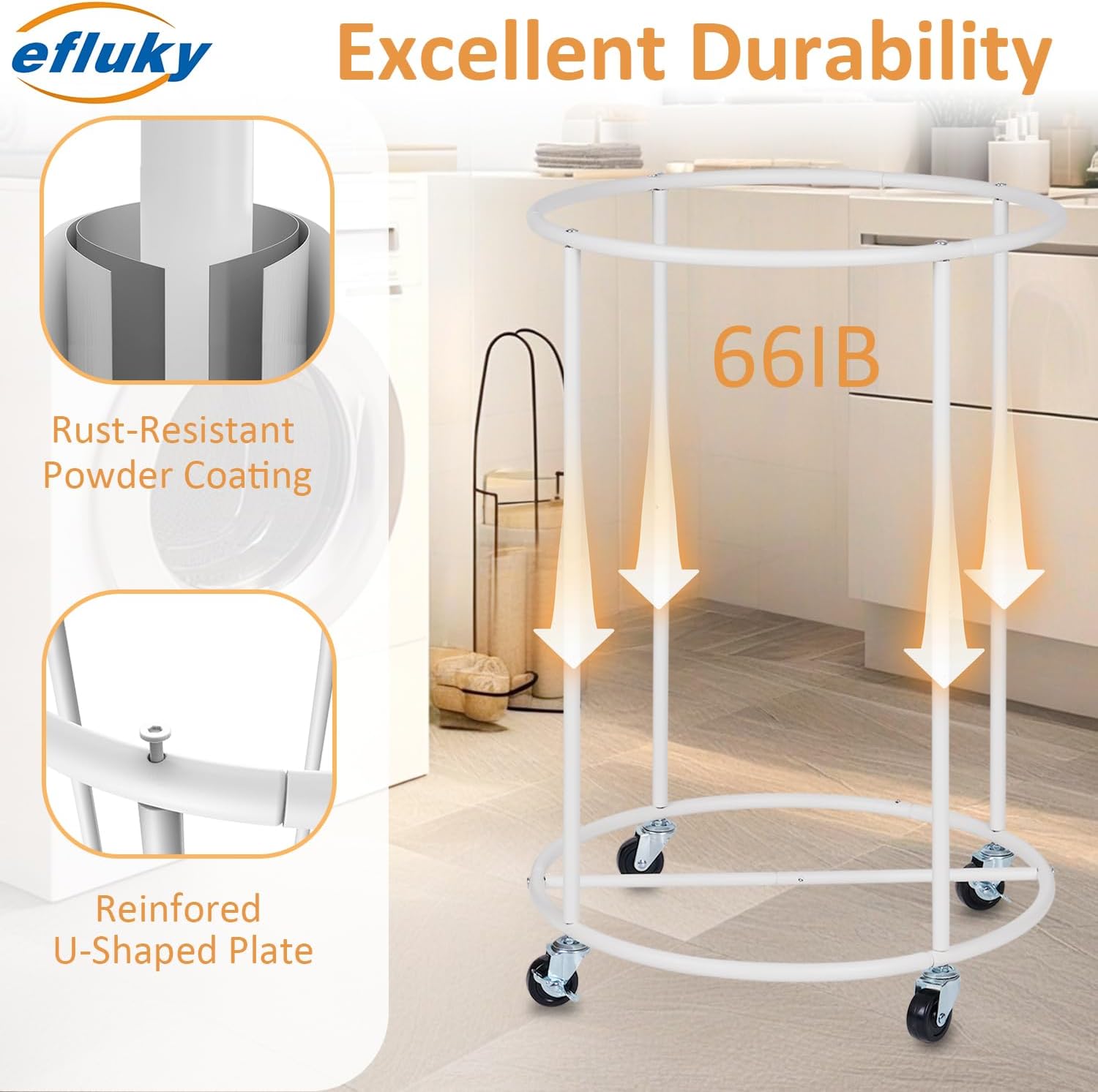 efluky 150L Laundry Basket with Wheels, Large Rolling Laundry Hampers with Handles for Bathroom, Bedroom & Laundry Room, Beige
