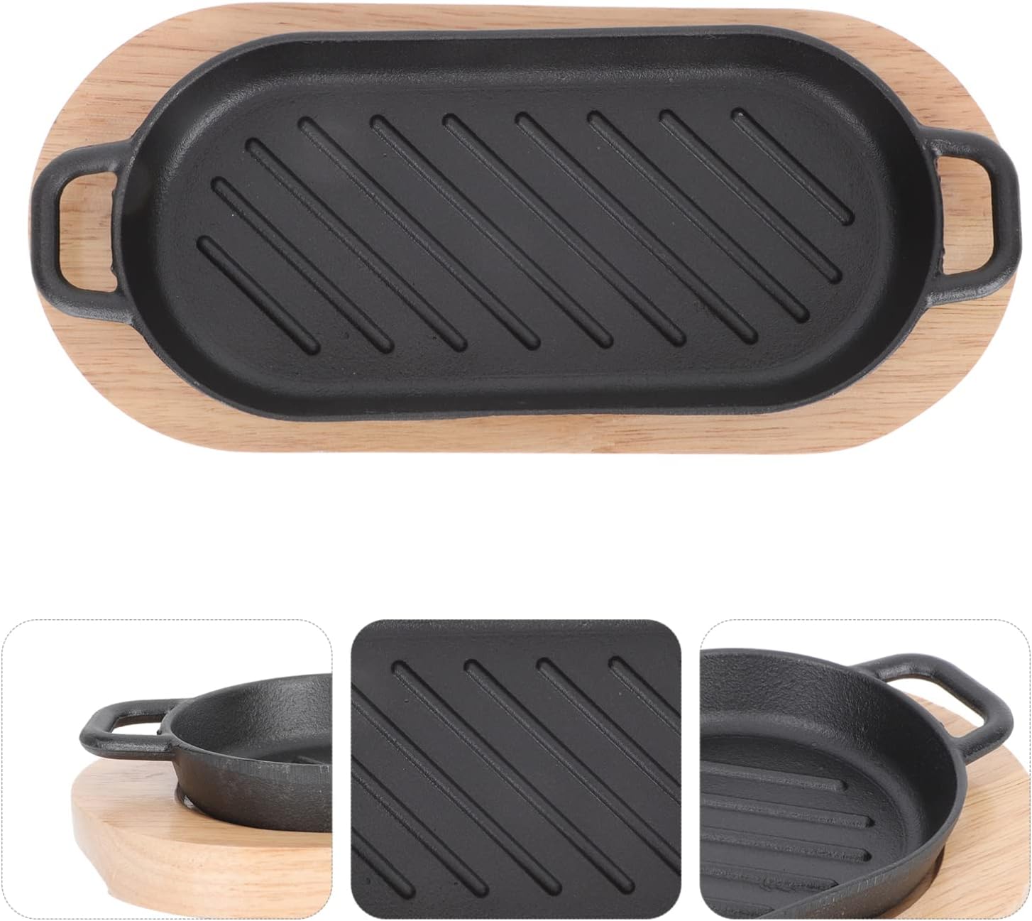 Cabilock 1set Non-stick Cast Iron Grill Plate for Teppanyaki Steak Fish Barbecue Japanese Rectangular Roasting Pan Smooth and Edges for Home Cooking and Entertaining