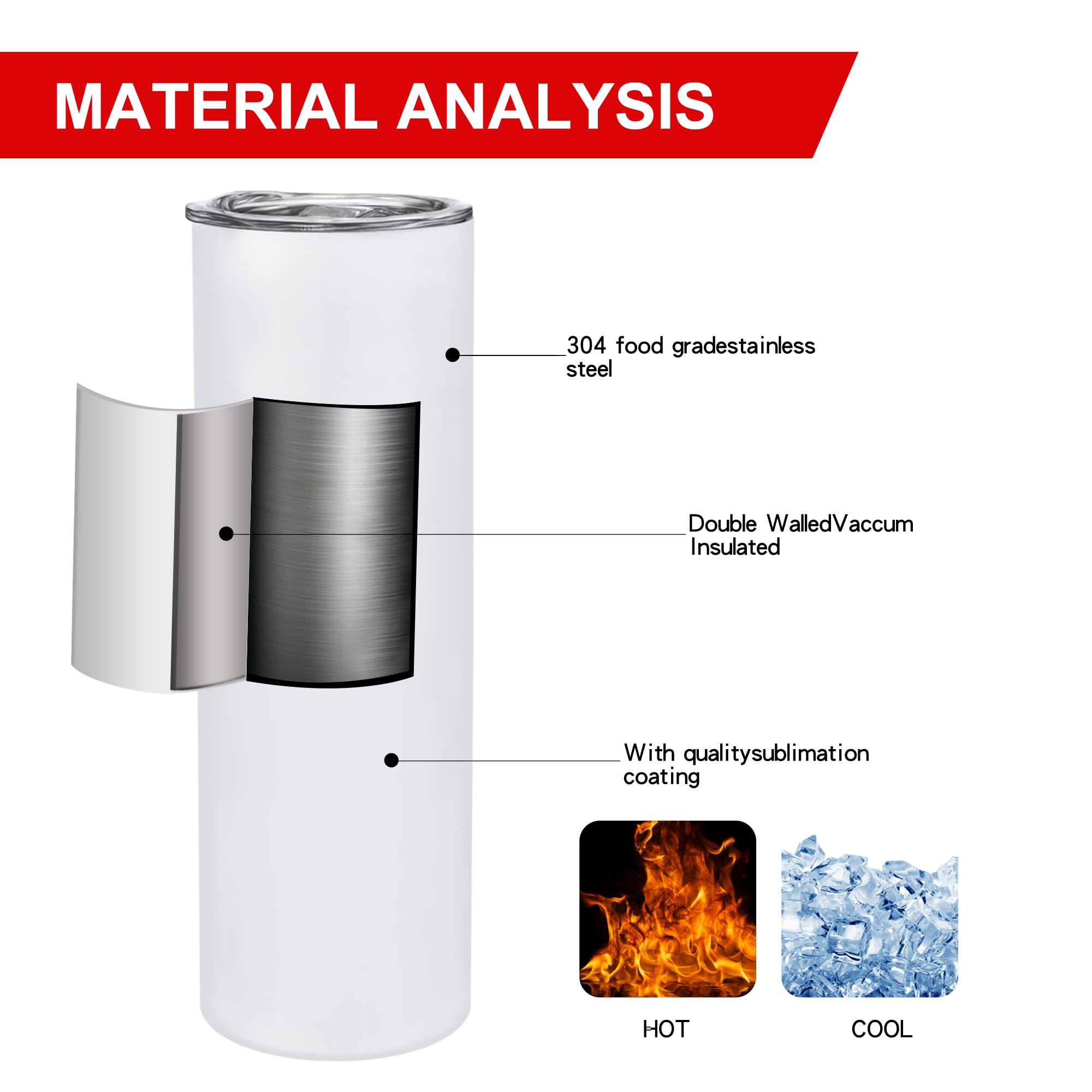 JINGYULI 6 Pack 30 oz Sublimation Tumblers Blanks with Cup lid and straw,Stainless Steel double wall insulated Cups Blank, White Skinny for Craft DIYâ€¦