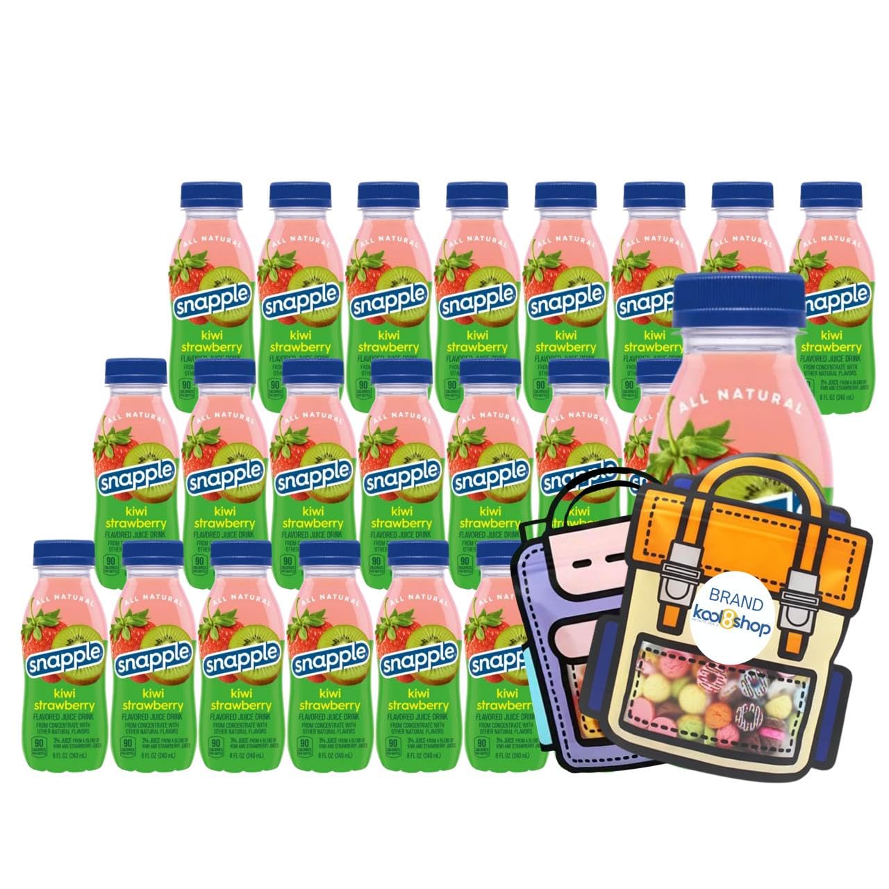 Snapple Variety Pack All Natural Juice Drink 8 fl oz Mini Plastic Bottle 24 Pack + 2 Reusable Snack Bags by KOOL8SHOP Infinite Deals