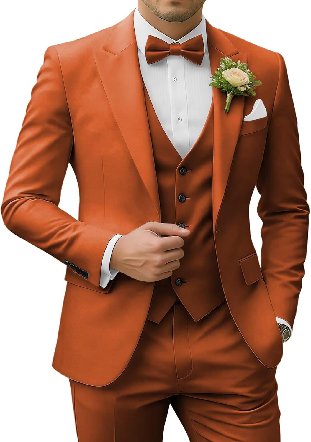 Men's 3 Piece Suits Slim Fit, Peak Lapel 2 Button Blazer Jacket Vest Pants Set, Wedding Business Prom Party Suit