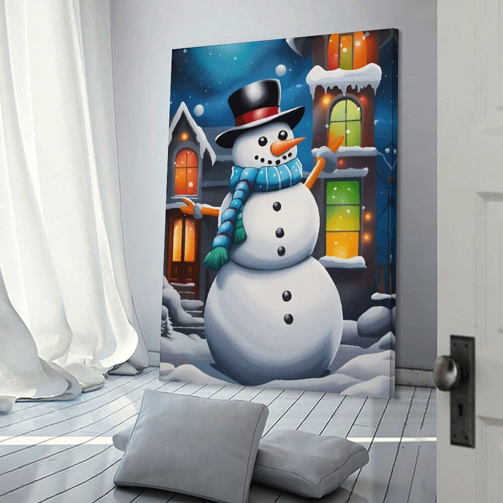 Junmoney Frame-Festive Snowman Winter Festive Snowman Winter Home Decor Wall Art 24X36inch(60X90cm), For Gallery Wall Layouts In Home Or Office, A Versatile Canvas Print For Layering
