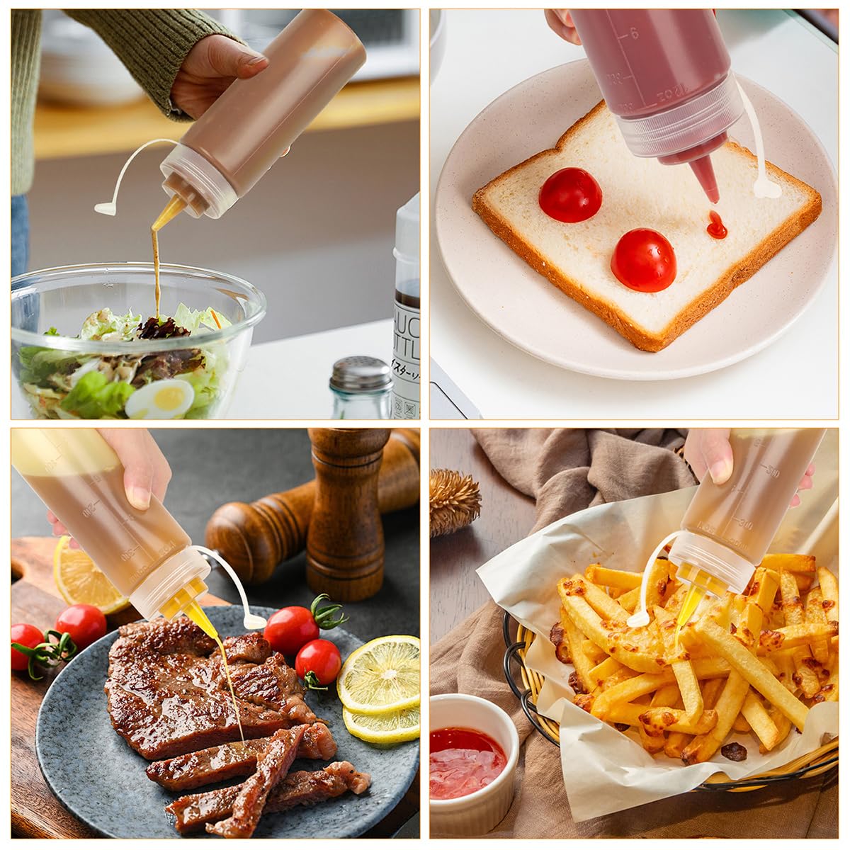 2 Bottiglie da Spremere da 500 ml in Plastica, a Prova di Perdite, con Misurazioni Discrete per Dispenser di Salsa Ketchup Barbecue, Senza BPA