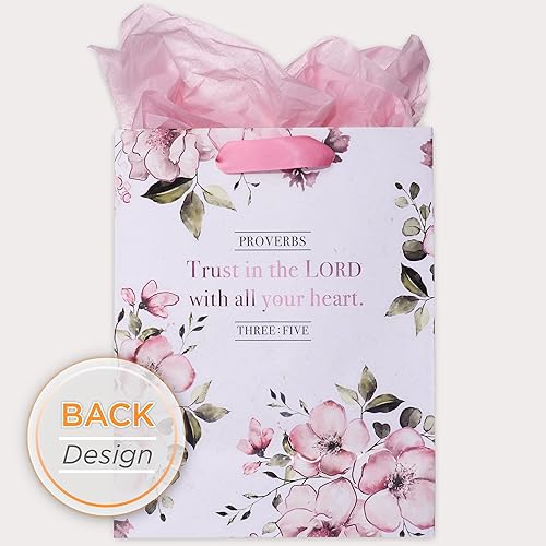 Miniatura 8 de Christian Art Gifts Bolsa de regalojuego de papel de seda Trust In The Lord Proverbs 35 versículo bíblico, rosa, mediano