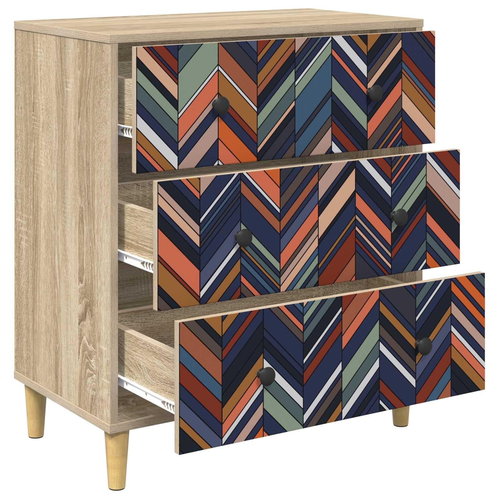 vidaXL Cassettiera OMMEN con stampa geometrica, 66 x 36,5 x 75 cm, Sonoma, cassettiera moderna, design rettangolare per riporre oggetti in camera da letto e soggiorno, legno ingegnerizzato, base