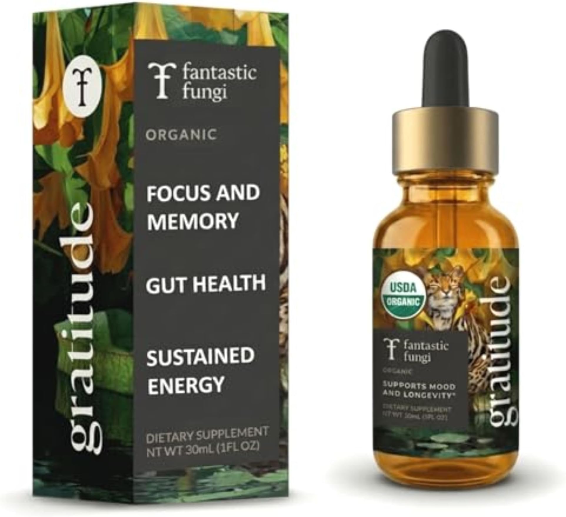 Fantastic Fungi Mushroom Extract with Lionโs Mane, Turkey Tail, Cordyceps, Reishi, Chaga, Shiitake, Maitake & Tremella - 8-in-1 Organic Complex Mushroom Supplement - Adaptogen Liquid Tincture, 1 fl oz