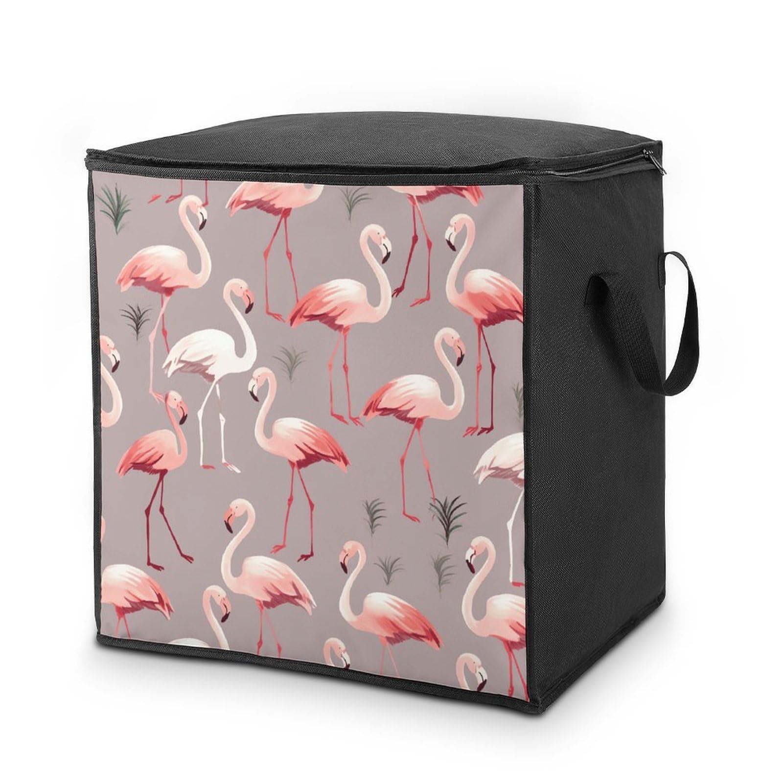 Pink Flamingo Pattern Storage Bag with Zippers And Handle Extra Large Bedding Comforter Storage Bag Foldable Blanket Storage Bags Fabric Moving Bags for Closet Organizer (70L)