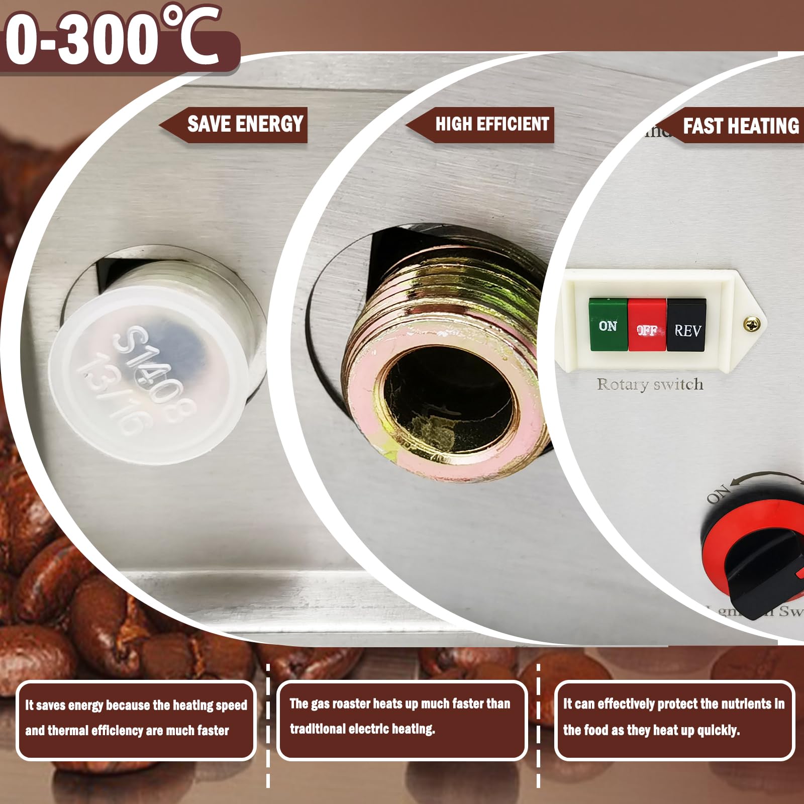 LGXEnzhuo Full-Automatic Stainless Steel Coffee Roaster 110LBS Drum Rotary Roasting Machine 0-300? Gas Type Nuts Bean Roasting Machine 220V/1PH