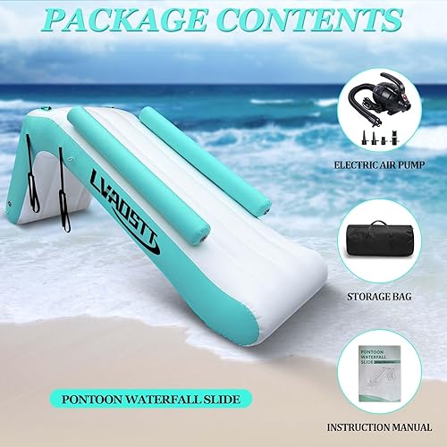 Miniatura 8 de Tobogán de cascada de pontón, botes acuáticos inflables para adultos, niños, fiesta de verano en el lago