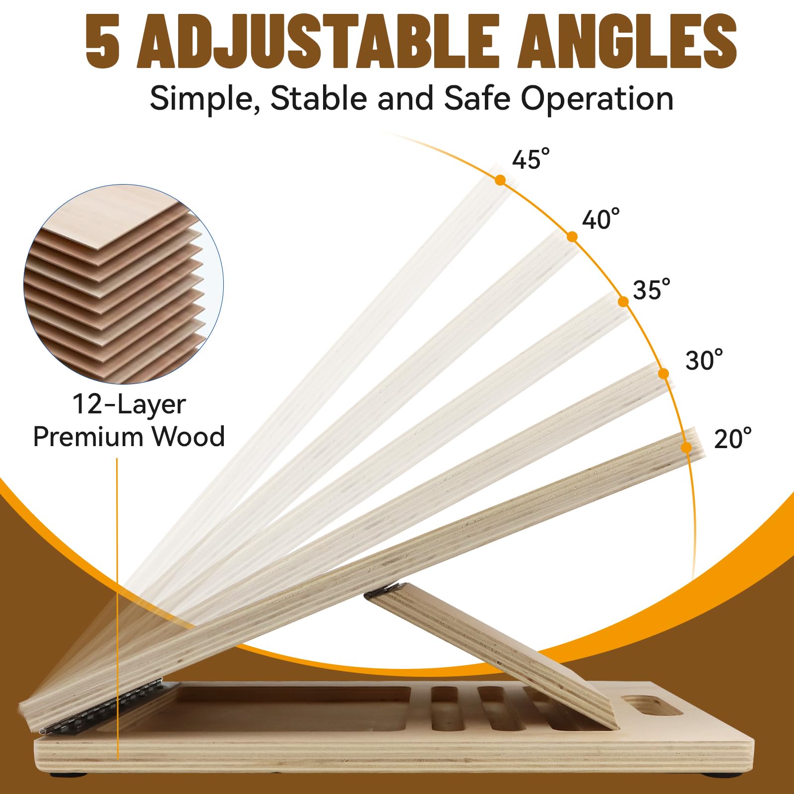 Tavola Inclinata in Legno Portatile, Inclinazione a 5 Livelli, Regolabile in Legno per Polpaccio per Squat, Gambe, Ginocchia, Tallone, Caviglia, Stretching