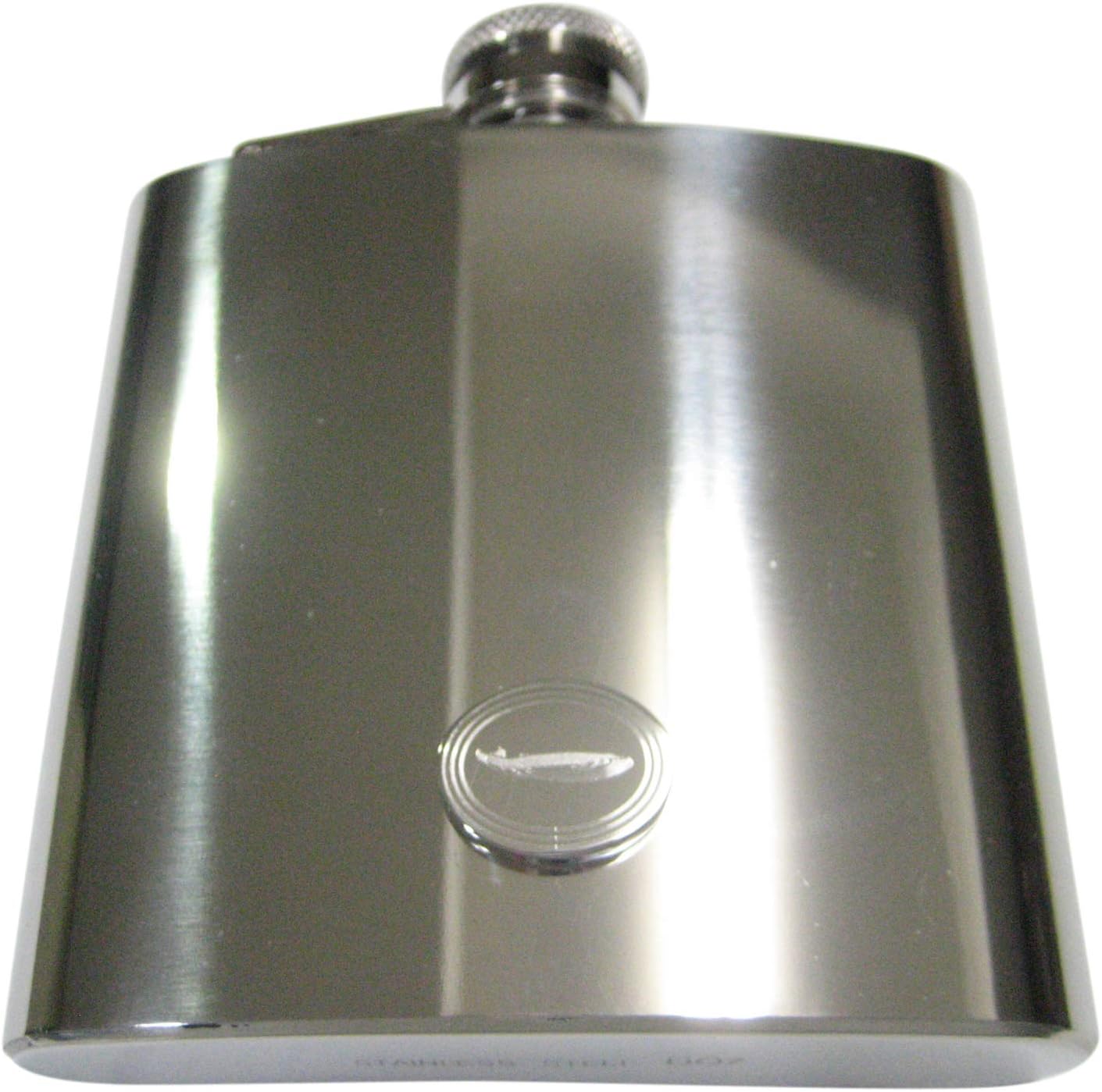 Kiola Designs Silver Toned Etched Oval Whale 6 Oz. Stainless Steel Flask
