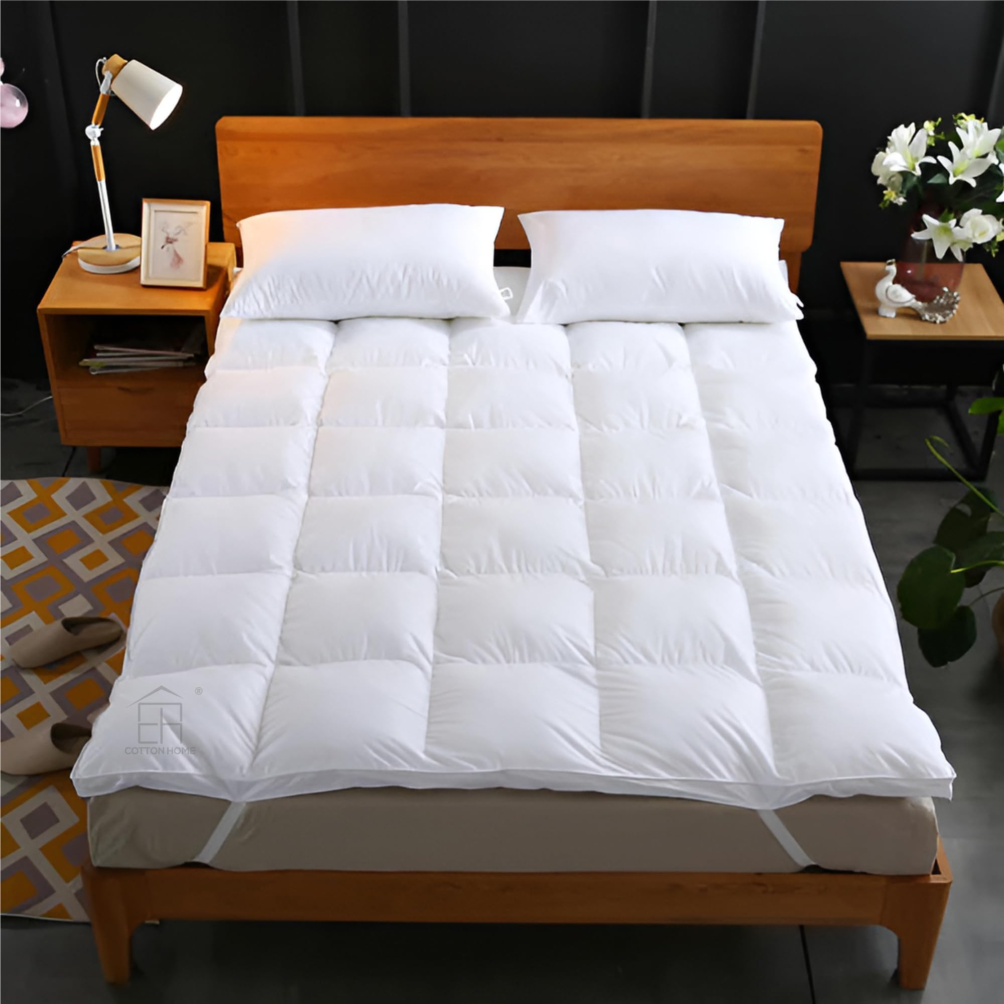 Cotton Home Mattress Topper- Super Soft 180x200x7cm White 700 GSM Fluffy Hotel Bed Mattress Lightweight Comfortable Breathable Thick Mattress Pad With Elastic Bands