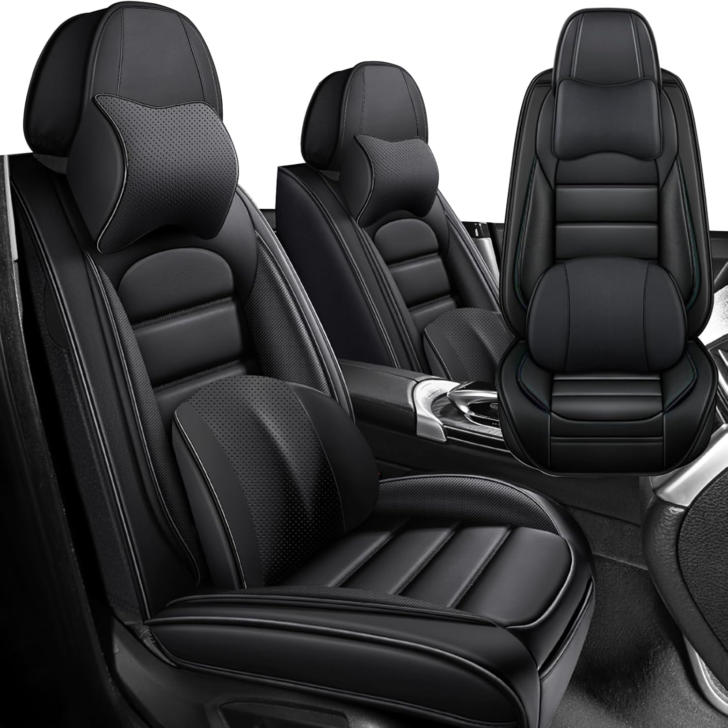 Luxury Car Seat Covers for Volvo S40 2000-2011,Waterproof Soft Breathable PU Leather Seat Cover with Storage Pockets(Classic Black,Front Set with Pillow)