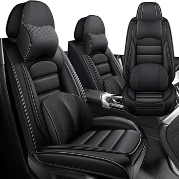 Luxury Car Seat Covers for Volvo S40 2000-2011,Waterproof Soft Breathable PU Leather Seat Cover with Storage PocketsClassic Black,Front Set with Pillow