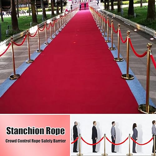 Miniatura 6 de Hokimder - 4 cuerdas de terciopelo rojo, cuerdas de terciopelo de 5 pies con ganchos plateados pulidos, cuerdas de barrera de control de multitudes