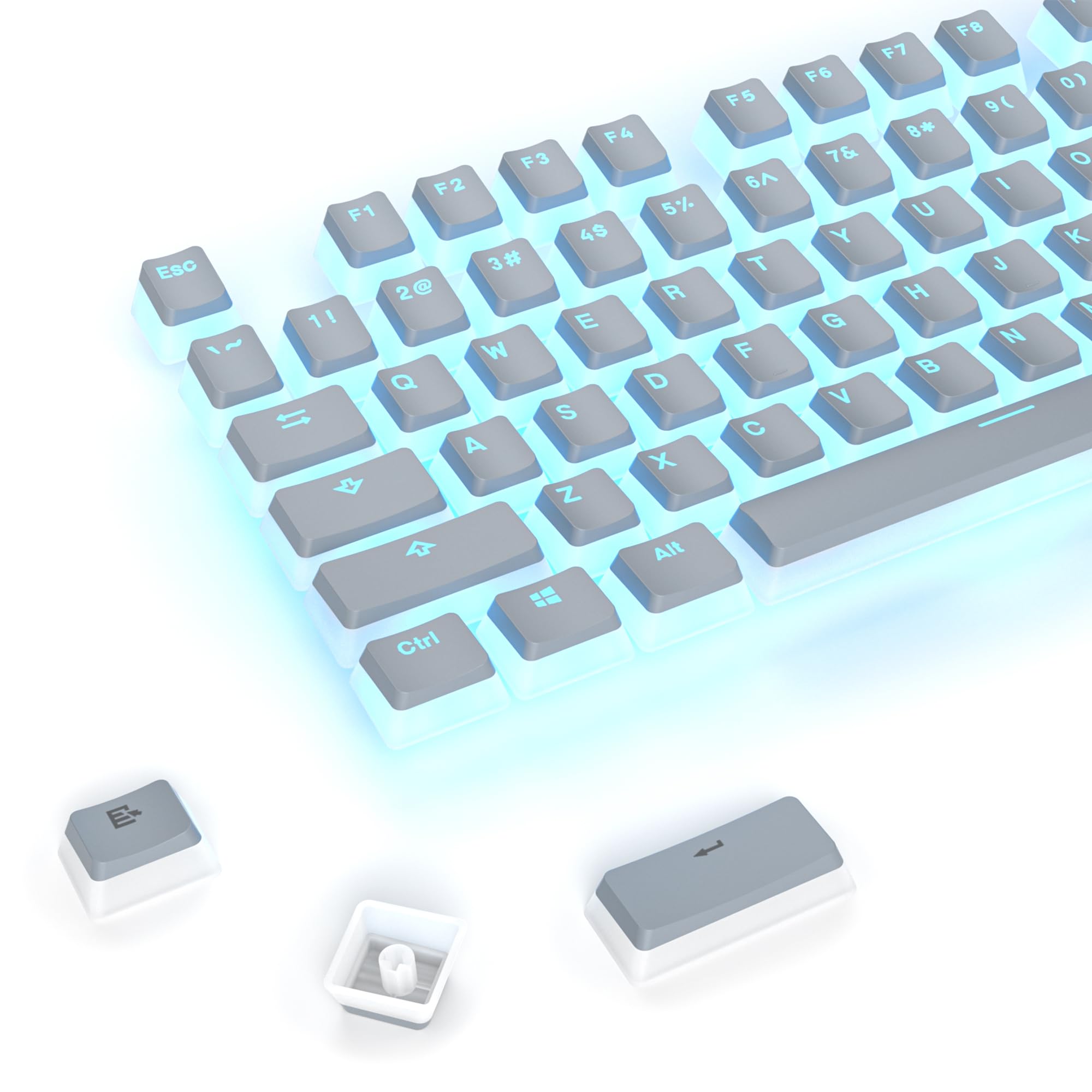 PBT Grey Pudding Keycaps Set 117 Keys, Double Shot Translucent OEM Profile for ISO &amp; ANSI Layout 61/68/84/87/104 Keys Mechanical Keyboard(Grey Pudding)