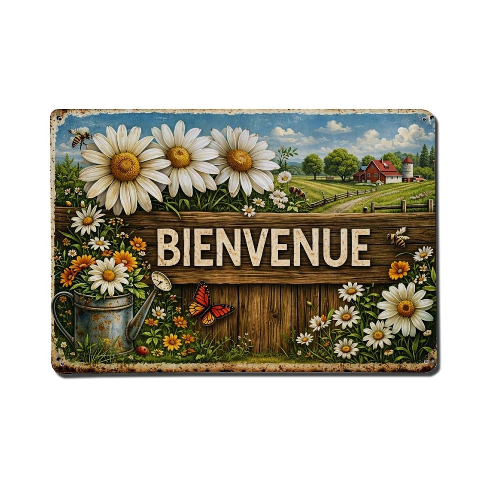 Floral Garden Welcome Sign Art Vintage Tin Sign Retro Metal Wall Decor Metal Poster, Home Bar Garage Farmhouse Cafe Wall Art Decoration 8x12Inches