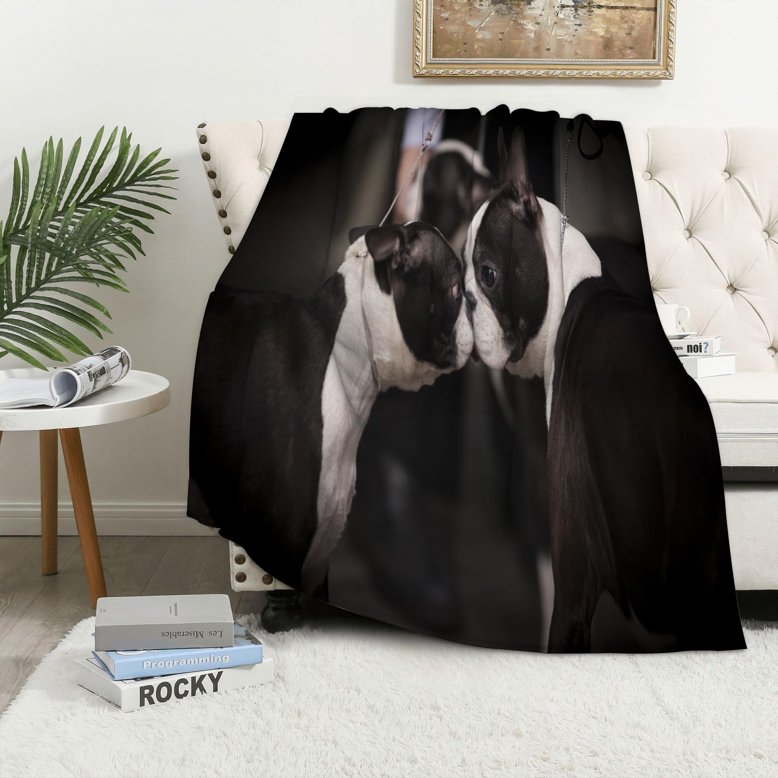 Maapchp Boston Terrier At The Dog Show - A2 Flannel Fleece Blanket Throws For Sofa Fluffy Blanket Bed Throw For Bedroom Boston Terrier At The Dog Show Blanket For Bed, Couch,Car 50X60in