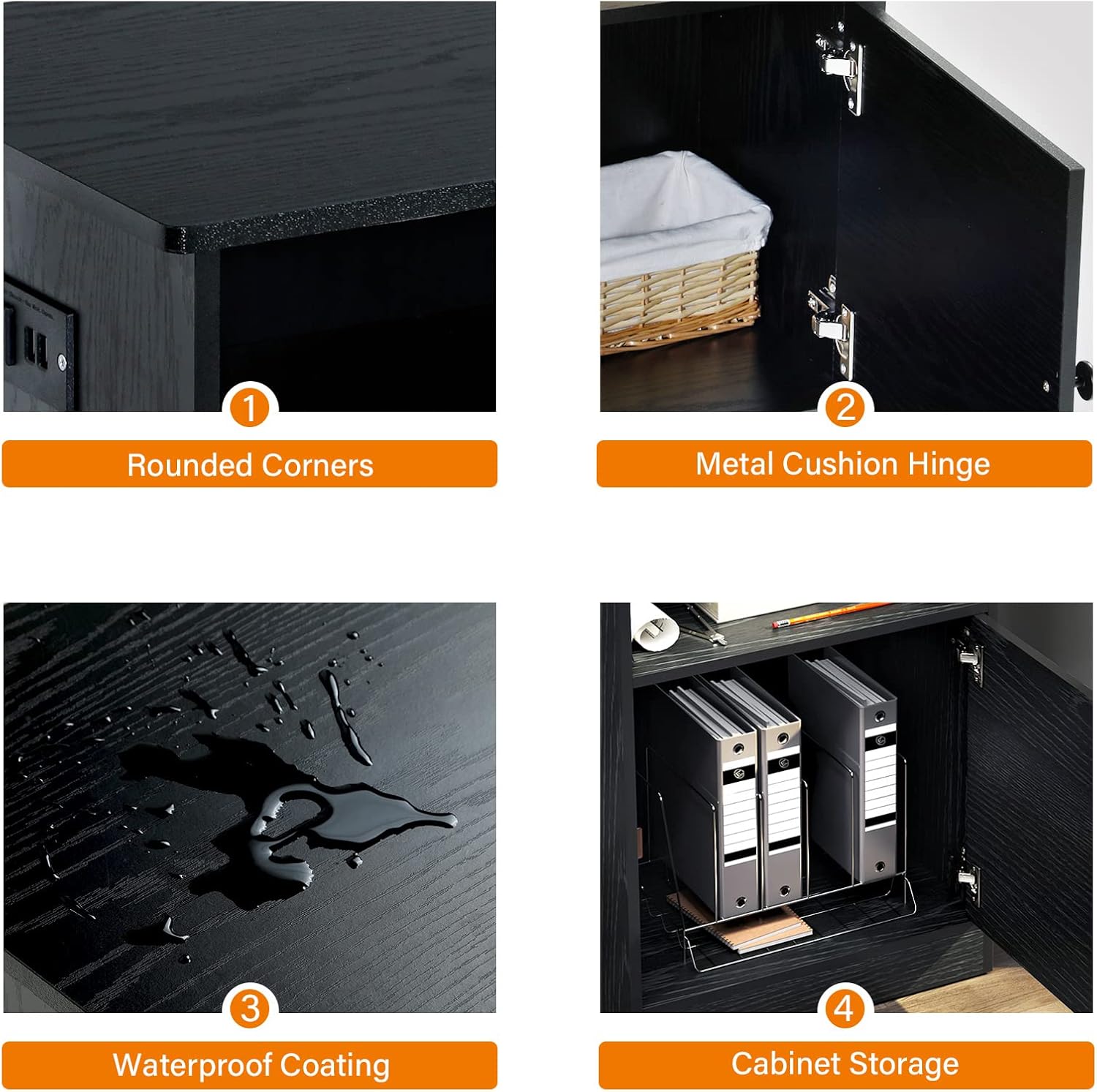 TC-HOMENY Nightstands Set of 2 with Charging Station, Side Table, Bedside Tables with Barn Door and USB Ports & Power Outlets for Living Room, Bedroom