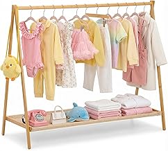 Warmiehomy Clothes Rail, Kids Wardrobe Clothing Rail Dress Up Rail, Small Childrens Clothes Rails Mini Coat Stand with Doll Storage for Bedroom, W100 x D44 x H76, Wood