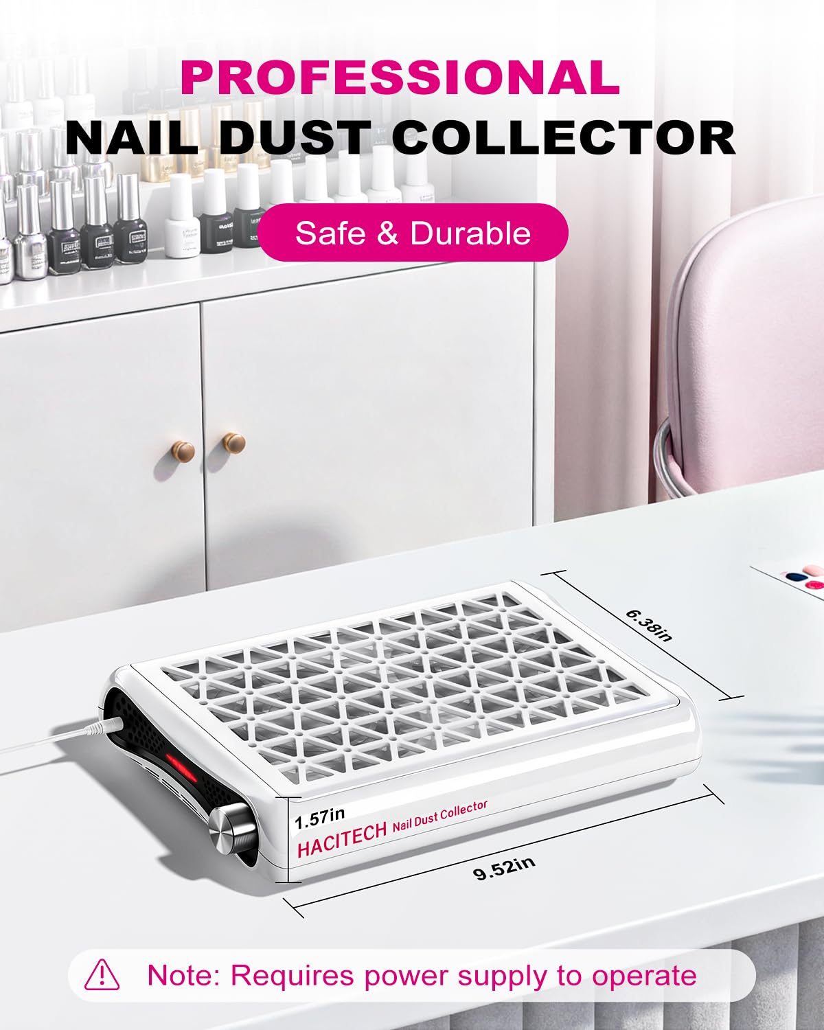 Collettore di polvere per unghie, forte aspirazione 1600PA, velocità regolabile a 10 livelli, 30 filtri di carta inclusi | Collettore di polveri per salone e casa Nail Tech