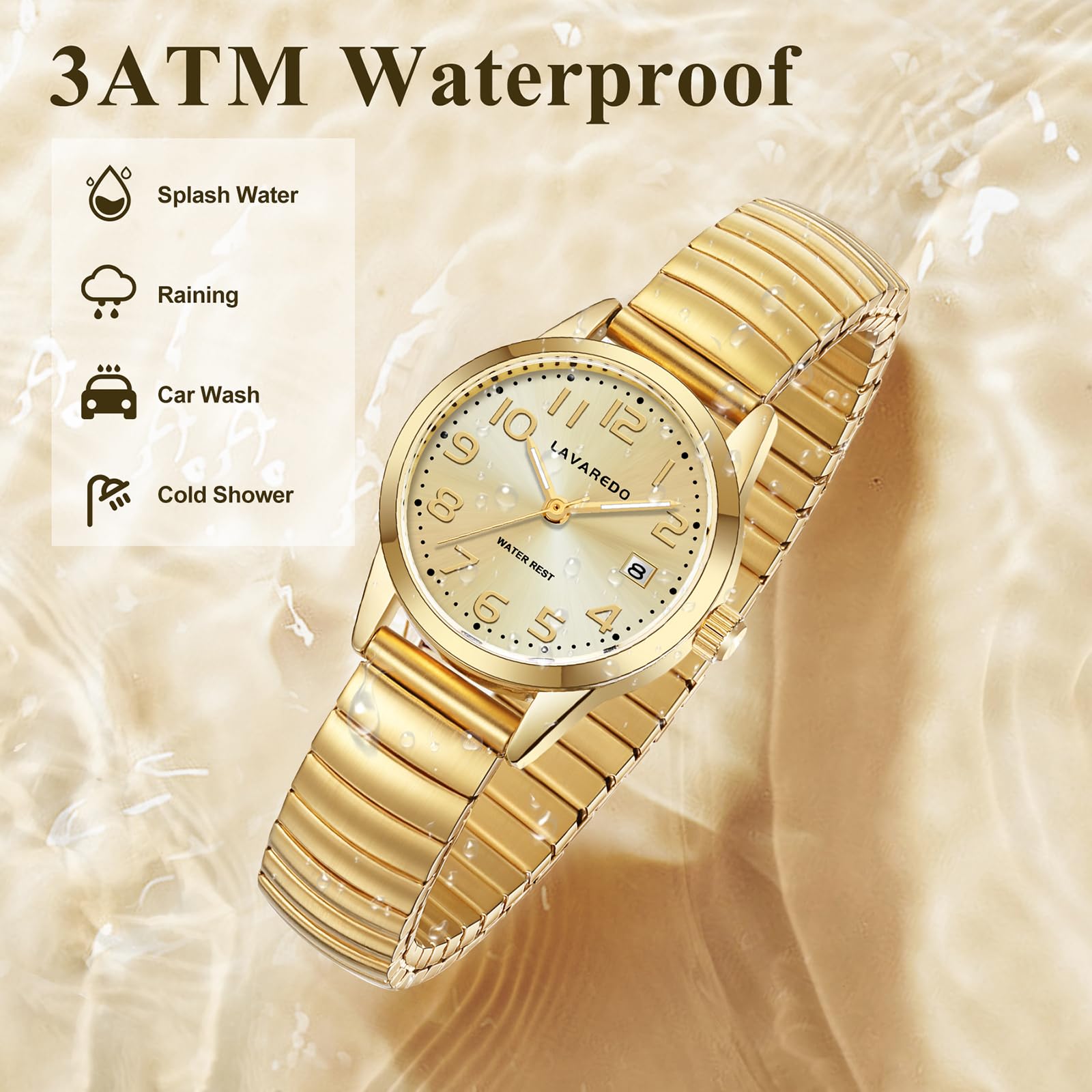 Timever Reloj de Cuarzo para Mujer, Acero, Números Luminosos y Fecha | Esfera con números grandes luminosos y fecha; diseño elegante y opción de regalo para esposa o novia.