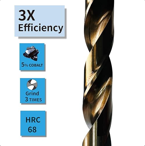 Miniatura 2 de STROTON Juego de brocas de cobalto al 5% (116-38 pulgadas, 21 unidades) para acero inoxidable, metal duro, hierro fundido, plástico y madera, índice