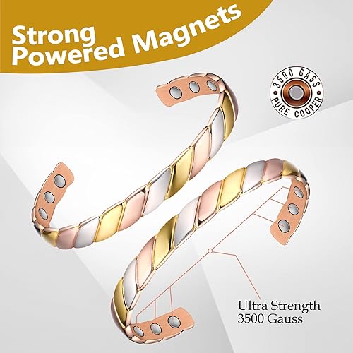 Miniatura 9 de Feraco Pulseras magnéticas de cobre para mujer, pulsera de cobre trenzada de moda para mujer, 99.99% de cobre puro con caja de regalo, regalos para