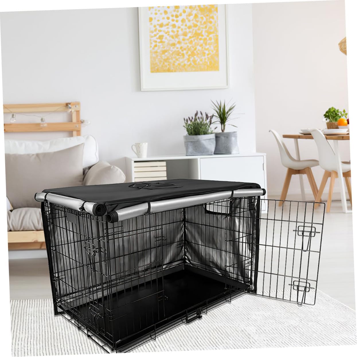 BESPORTBLE Dog Crate Cover Oxford Cloth Protective Cover for Privacy Windproof Easy to Install Fit Black Two Openings