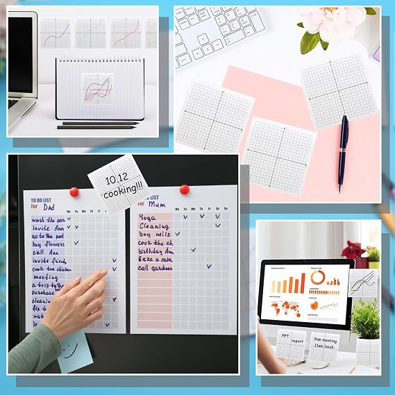 Benvo Graph Paper Sticky Notes Pads 3x3 Inch Math Graph Pads 20 x 20 Four Quadrant Self Adhesive Note Pads Mini Graph Paper for Teaching and Learning Math(300 Sheets)
