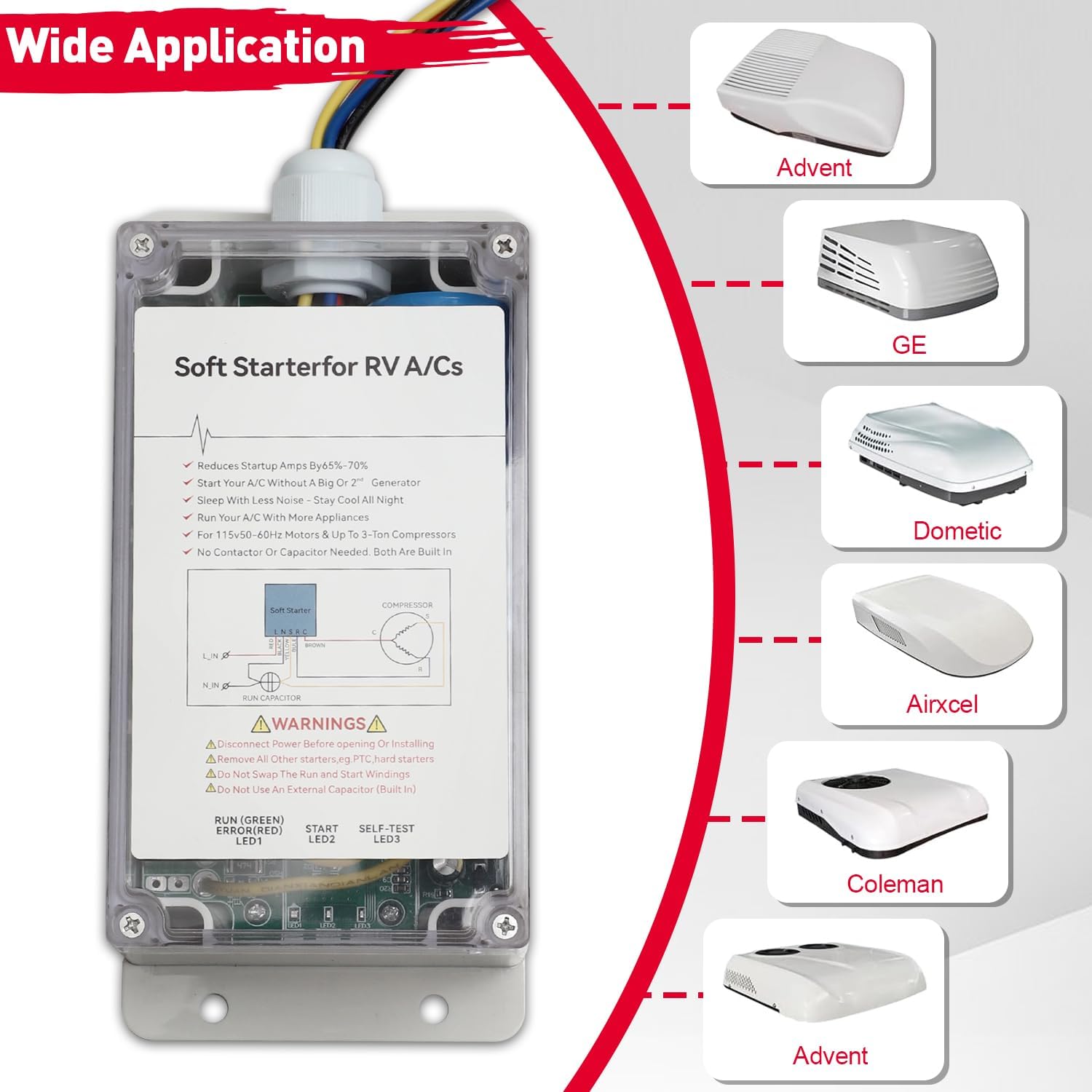 Soft Start for Air Conditioner, RV AC Soft Start Kit, Easy Start an 12V A/C unit & Appliances on RV Power with a Small Generator