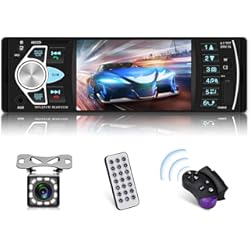Pantallas Cabezales Para Autos Podofo 1 DIN 4.1 Pulgadas HD Pantalla Coche Radio con Kit Manos Libres Bluetooth/USB/FM/SD/AUX/Cámaras de Marcha Atrás (12 Luces) / Mando a Distancia en el Volante