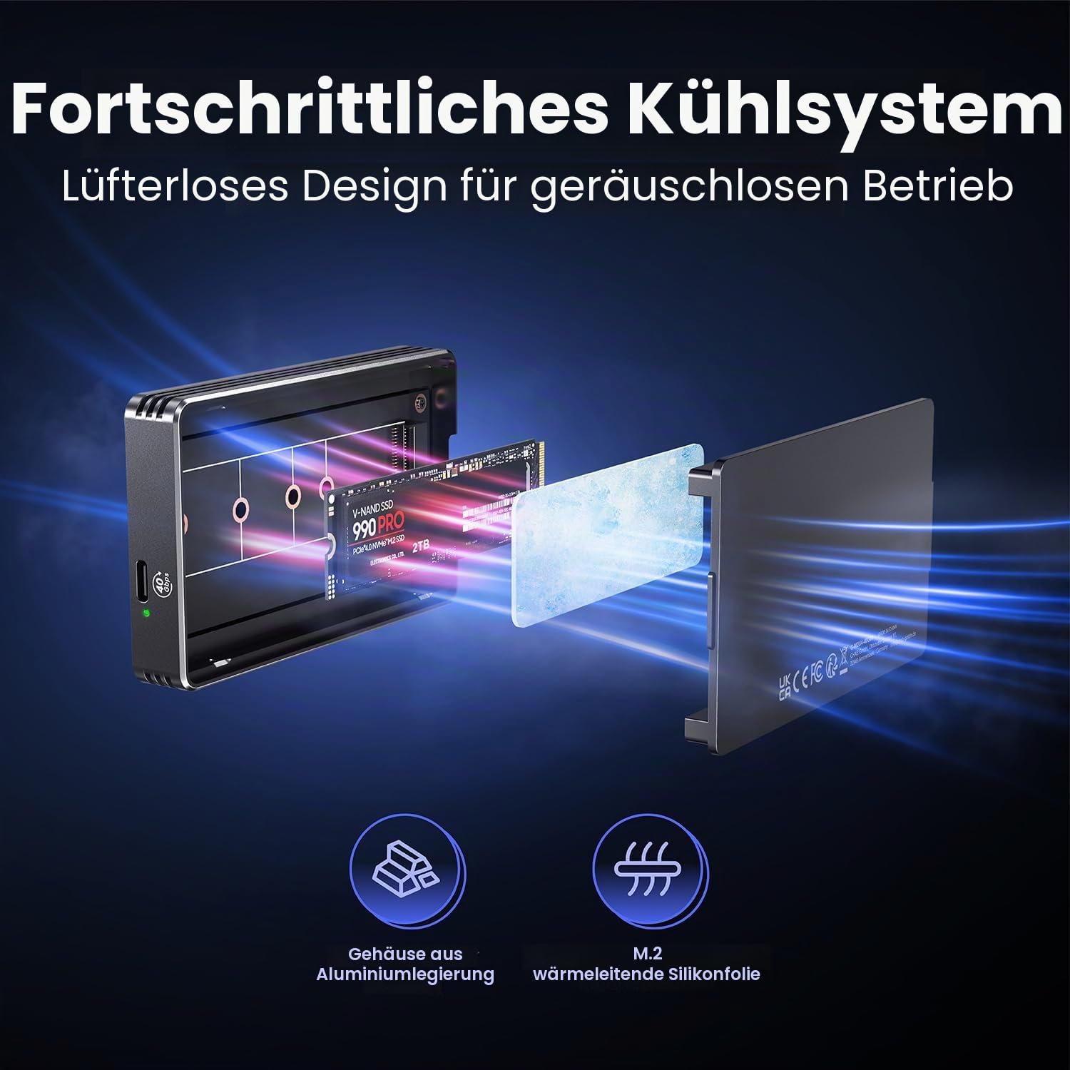 GRAUGEAR Externes SSD Gehäuse für NVMe SSD M.2 [USB 4 Thunderbolt 4] 40Gbps