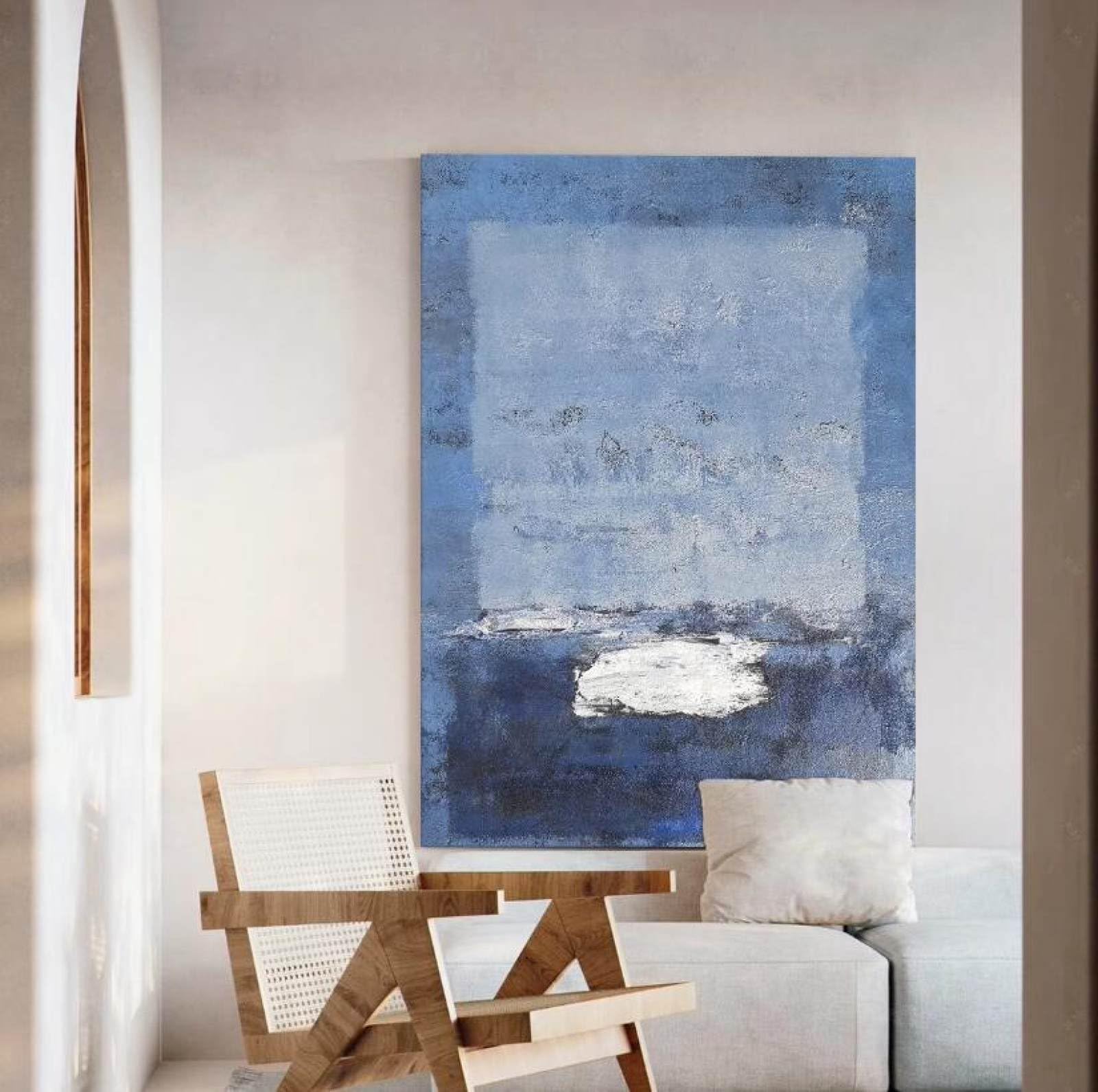 Toile de grande taille minimaliste bleue pour fond de canapé et salon moderne