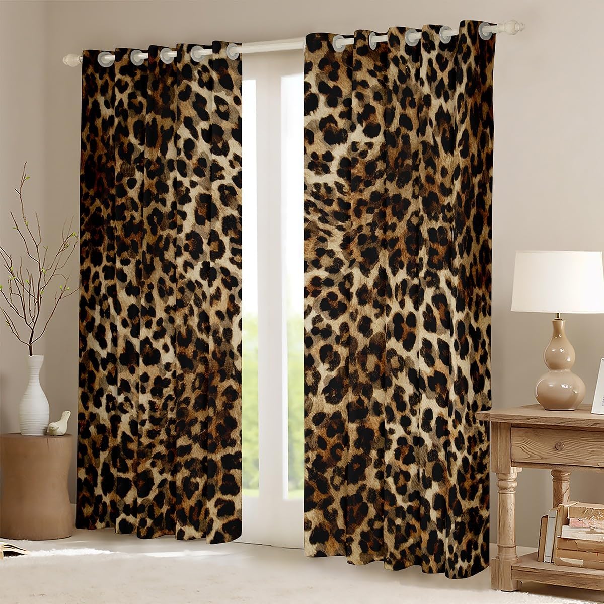 Feelyou Kids Brown Leopard Blackout Shades Cheetah Print Window Drapes Safari Window Curtains Boys Girls Animal Fur Teens Bedroom Decor (2 Panels, 42 x 90 Inch)