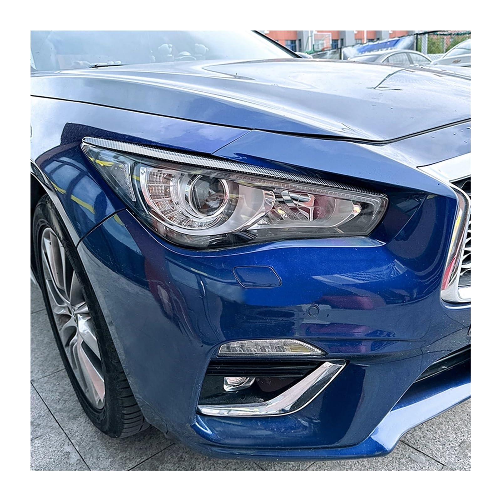 Naklejka na przedni reflektor, 2 sztuki, osłona lampy, powieka, brwi, Compatible With Infiniti, Q50 2014-2023(Carbon Fiber Look)