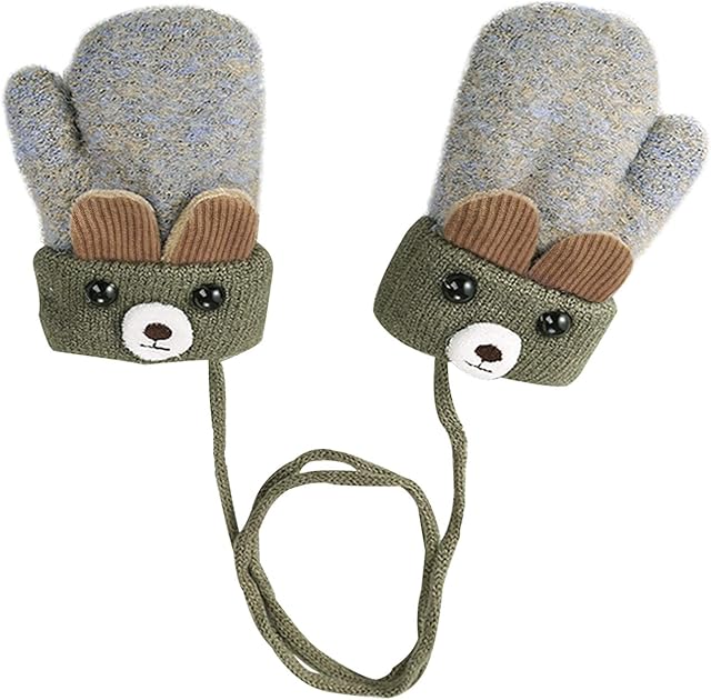 iEasey Cute Bear Baby Toddler Winter Warm Mittens On String Kids Cold Weather Fleece Knit Gloves Ski Snow Insualted Gloves for Baby Girls Boys 0-3 Years Gift,Bear-Grey