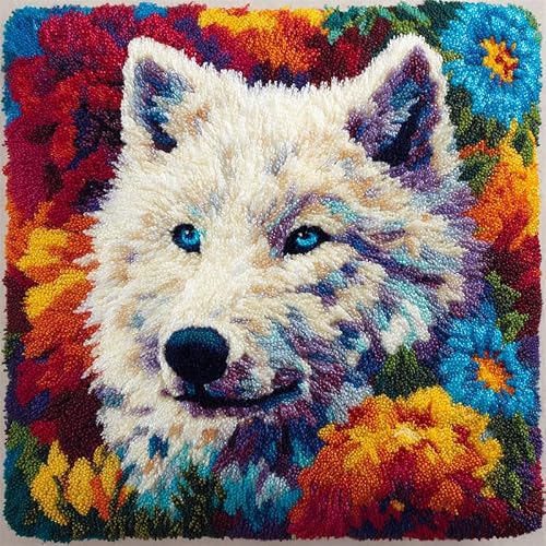 Henypt Latch Hook Kits-D Diy Latch Hook Pillow Kits Animals, Wolves, And Flowers Pillowcase With Preprinted Throw Pillow Crochet Yarns Knitted Latch Hooking Cushion 17X17inch