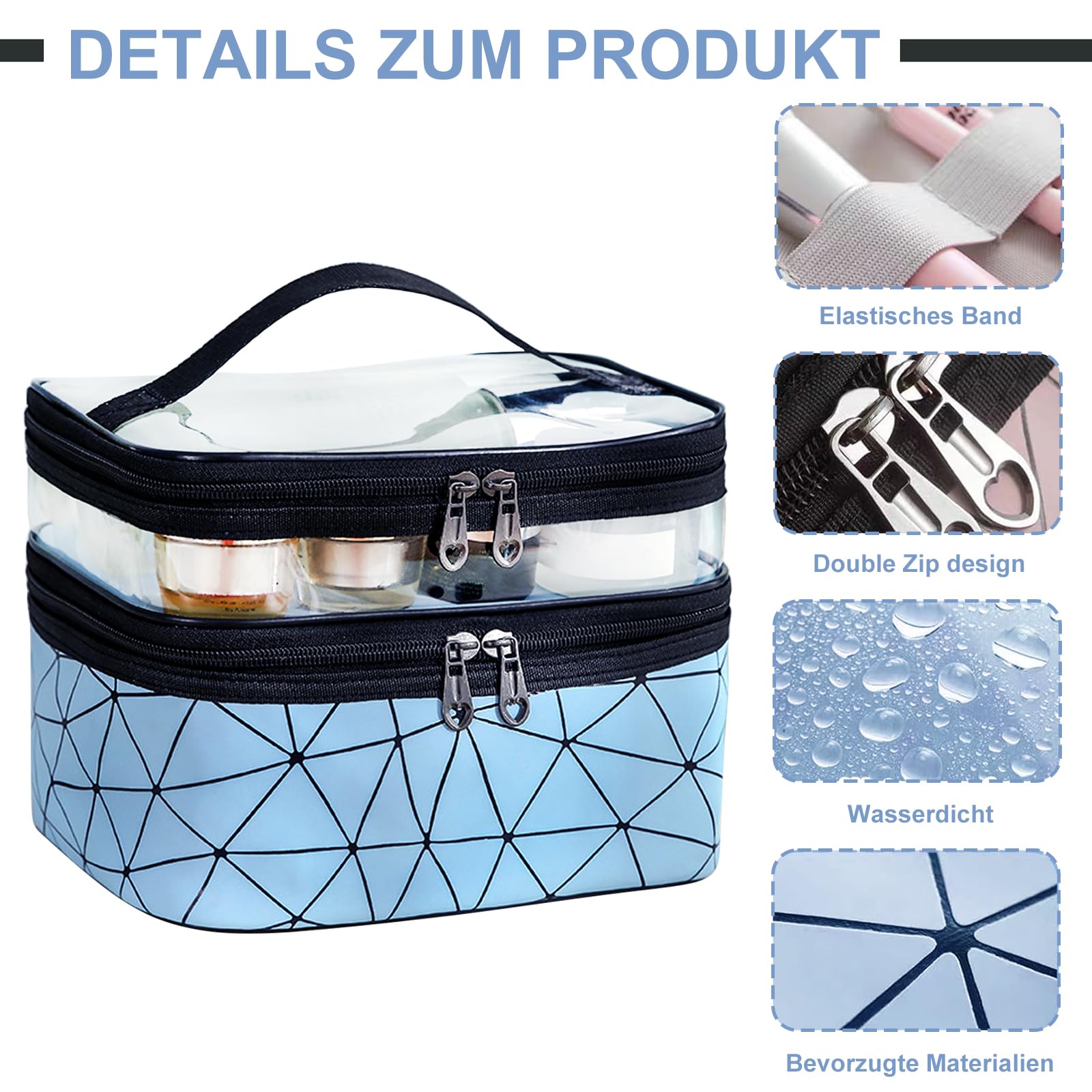 Travel Makeup Bag, 2Pcs Double Layer Large Makeup Bag, Waterproof Cosmetic Bags - Image 3