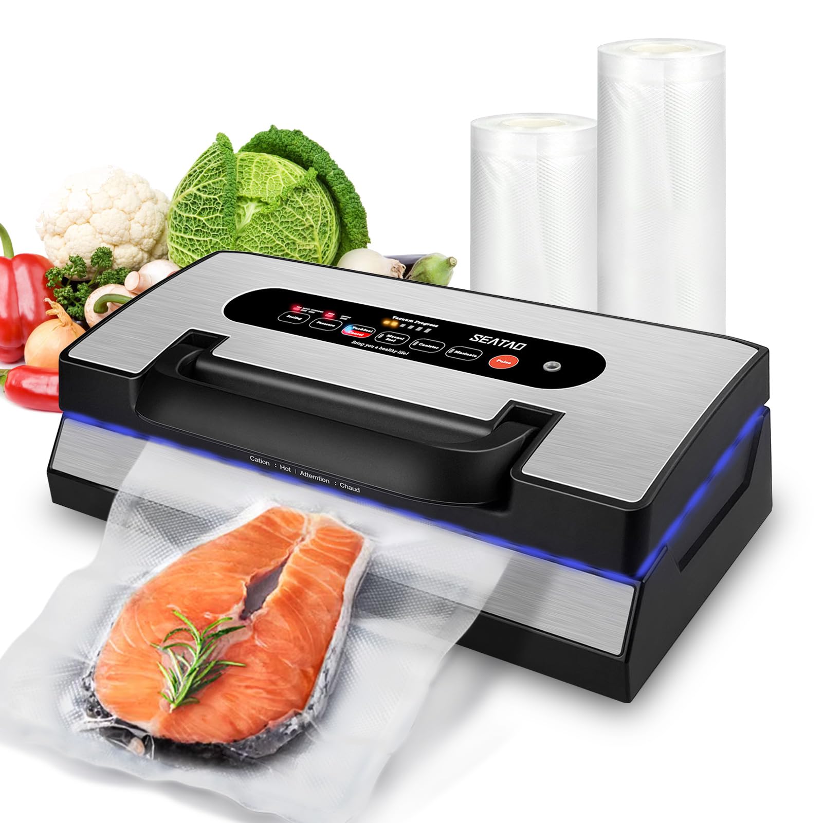 SEATAO VH5188 Automatic Vacuum Sealer Machine, 90kPa Multifunction Commercial Vacuum Food Sealer For Food Preservation, Dry & Moist & Food & Extended Modes, LED lights, Double Seal