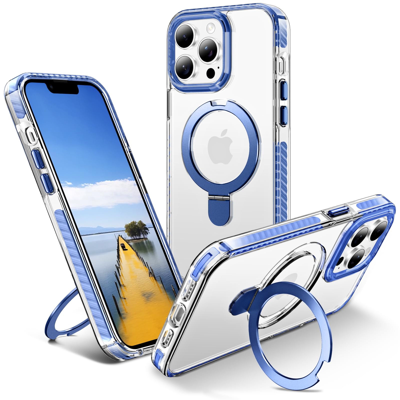 UMIONE for iPhone 12 Pro Max Magnetic case with Stand and Finger Ring, Compatible with magsafe, Shockproof Transparent Hard Plate, Full Body case,