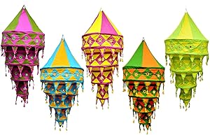 Embroidered Indian Cotton Lantern Lampshades for Vintage Chandeliers