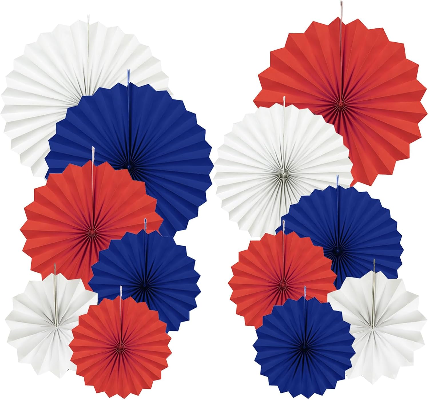 Paper Round Fan Party Decorations, Blue Yellow Hanging Fans for Carnival Circus,Cartoon,Sport, Birthday Party, Baby Shower, Graduation Events,Set of 12(8",10",12",14")