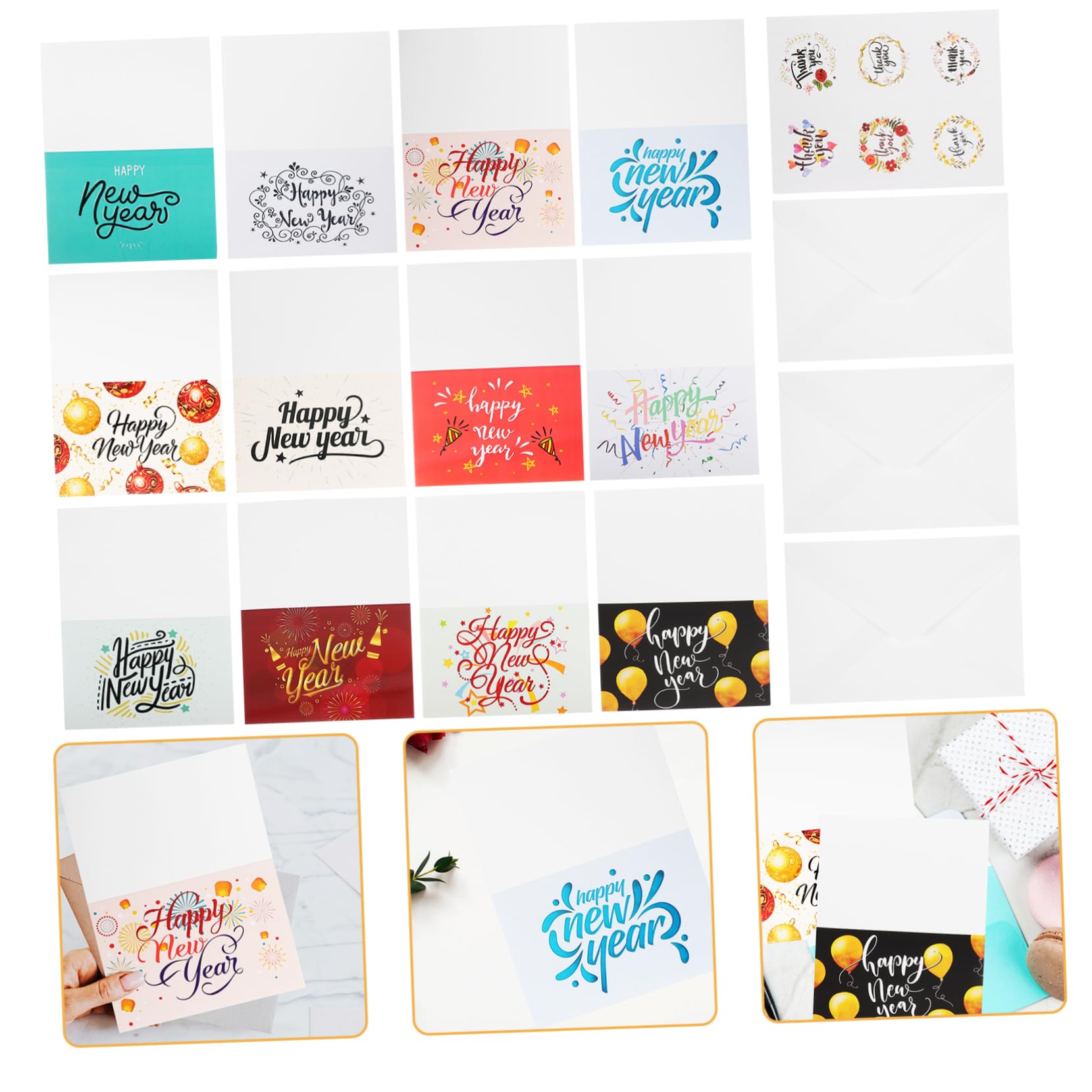 TEHAUX 4ensembles Cartes De Vœux Pour Nouvel An Avec Enveloppes Pour Souhaiter De Bonnes Fêtes Et Messages De Gratitude